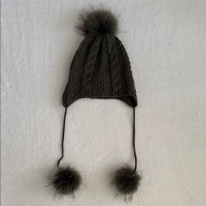 Heartloom Olive Green Cable Knit Pom Earflap Hat